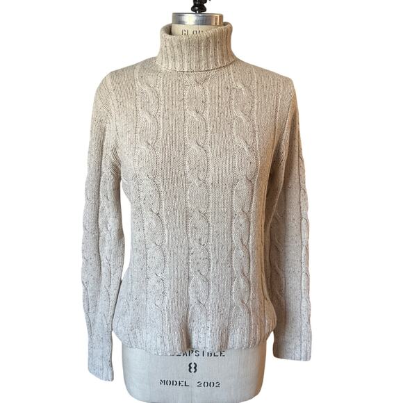 Brooks Brothers Cashmere Cable Knit Turtleneck Sweater in Oatmeal Size Small - Picture 1 of 7